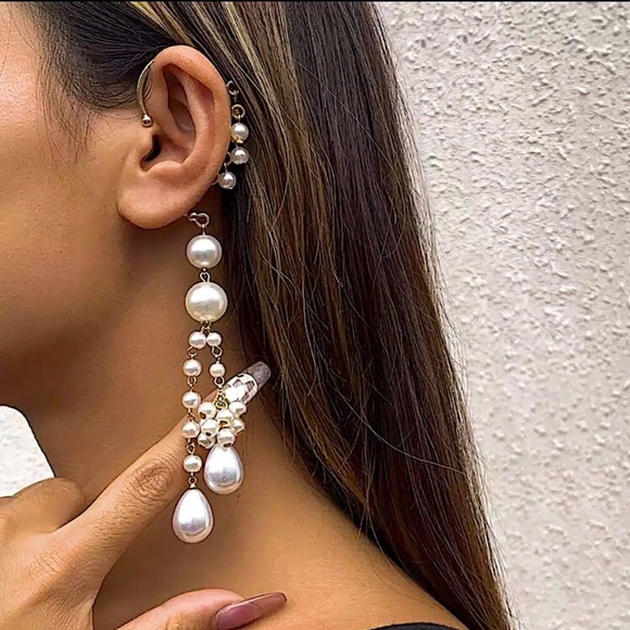 🔵𝟲𝟱%𝗢𝗙𝗙 𝗯𝘂𝗻𝗱𝗹𝗲𝘀 𝟯+🔵 NEW Long Pearl Tassel Cuff Earring - Picture 6 of 10